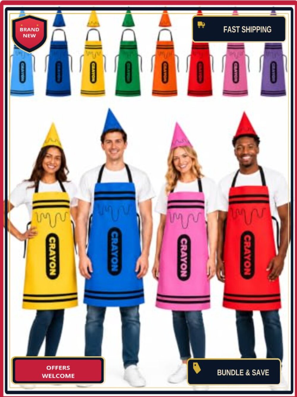 8 Set Crayon Apron Costume Adult Group Halloween Cone Hat